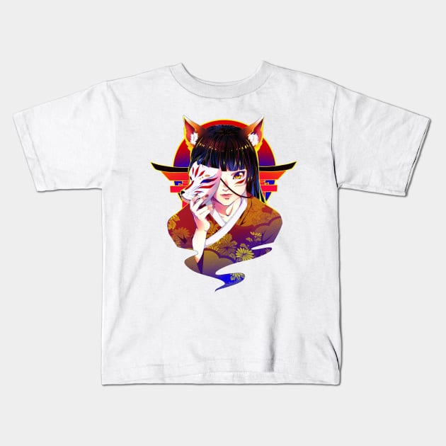 Anime Inari fox girl Kids T-Shirt by AnGo